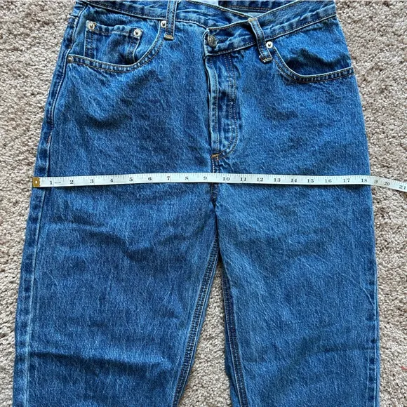 Princess Polly Holly Asymmetric Straight Leg Mid Wash Cotton Denim Jeans Size 2
