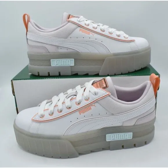 Puma Women Size 9 Mayze White Peach Pink Summer Camp Platform Fashion Sneakers