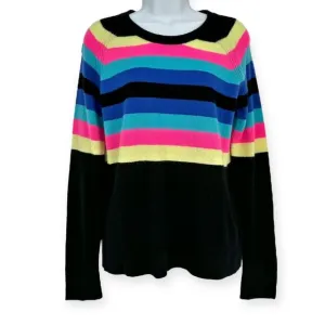 PURE AMICI Rainbow Stripe Cashmere Sweater‎ in Black/Rainbow NWT size M Preppy
