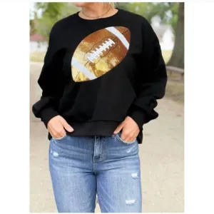 QUEEN OF SPARKLES Black Sweatshirt With Sequin Football Small