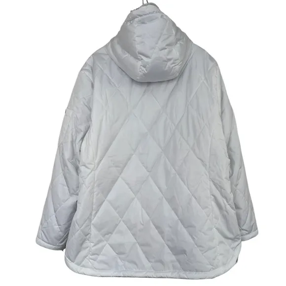 Quilted Puffer Coat With Hood Warm Sherpa Fleece Lined Hooded White Plus Size 2X