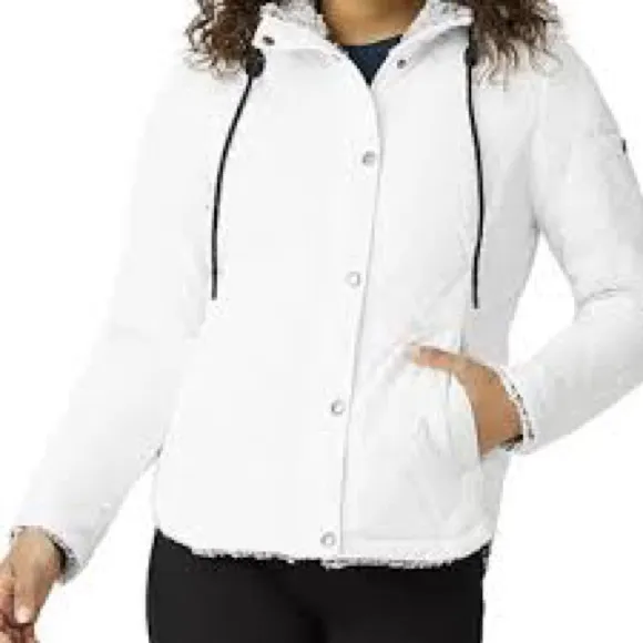 Quilted Puffer Coat With Hood Warm Sherpa Fleece Lined Hooded White Plus Size 2X