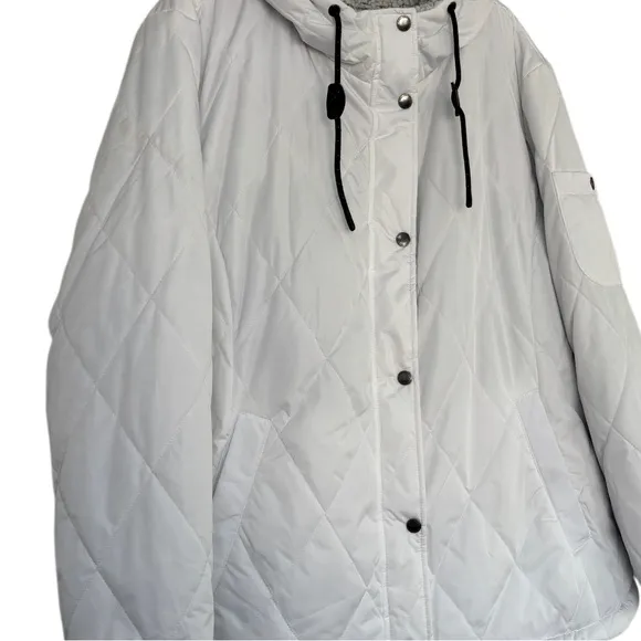 Quilted Puffer Coat With Hood Warm Sherpa Fleece Lined Hooded White Plus Size 2X