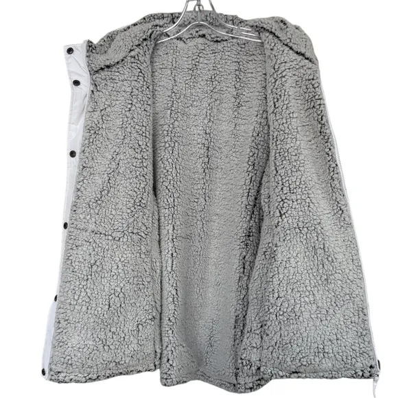 Quilted Puffer Coat With Hood Warm Sherpa Fleece Lined Hooded White Plus Size 2X