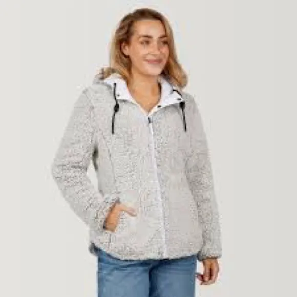 Quilted Puffer Coat With Hood Warm Sherpa Fleece Lined Hooded White Plus Size 2X