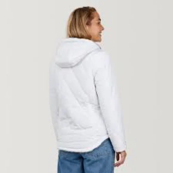 Quilted Puffer Coat With Hood Warm Sherpa Fleece Lined Hooded White Plus Size 2X