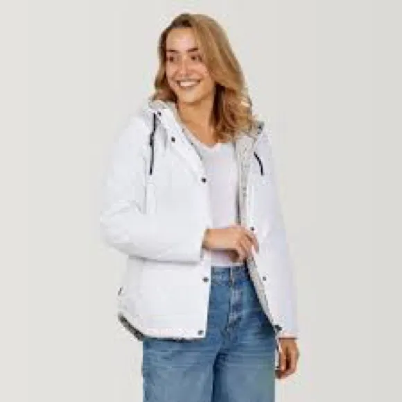 Quilted Puffer Coat With Hood Warm Sherpa Fleece Lined Hooded White Plus Size 2X