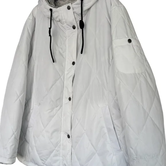 Quilted Puffer Coat With Hood Warm Sherpa Fleece Lined Hooded White Plus Size 2X