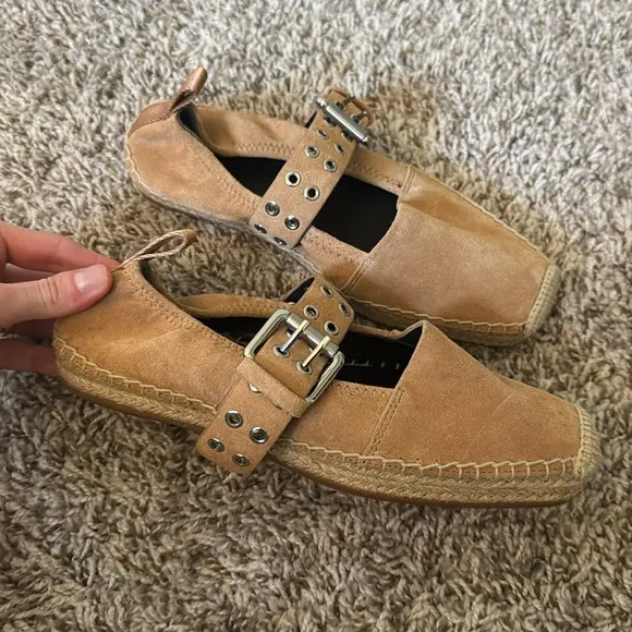 Rag &amp; Bone 36 Anteros Buckle-Detailed Suede Espadrilles in Oak Brown