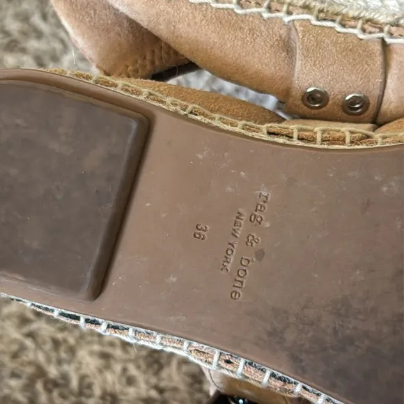 Rag &amp; Bone 36 Anteros Buckle-Detailed Suede Espadrilles in Oak Brown