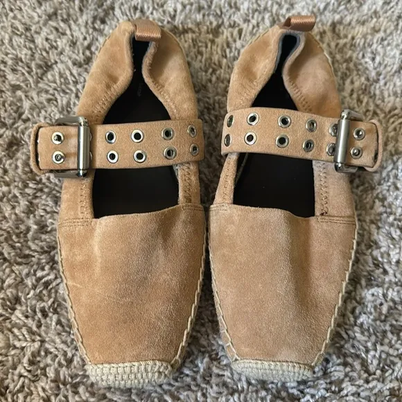 Rag &amp; Bone 36 Anteros Buckle-Detailed Suede Espadrilles in Oak Brown