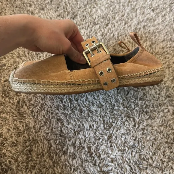 Rag &amp; Bone 36 Anteros Buckle-Detailed Suede Espadrilles in Oak Brown