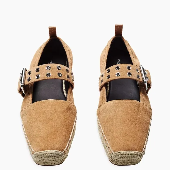 Rag &amp; Bone 36 Anteros Buckle-Detailed Suede Espadrilles in Oak Brown
