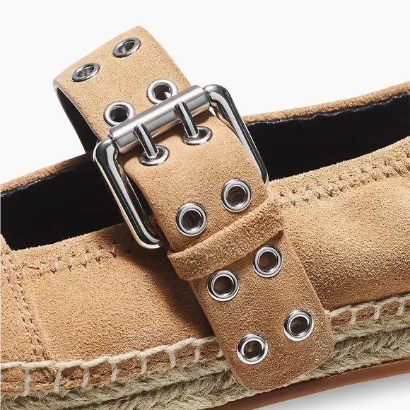 Rag &amp; Bone 36 Anteros Buckle-Detailed Suede Espadrilles in Oak Brown