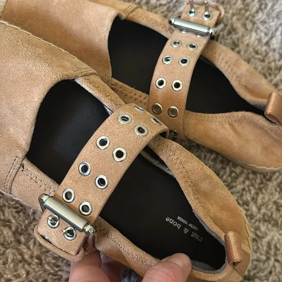 Rag &amp; Bone 36 Anteros Buckle-Detailed Suede Espadrilles in Oak Brown