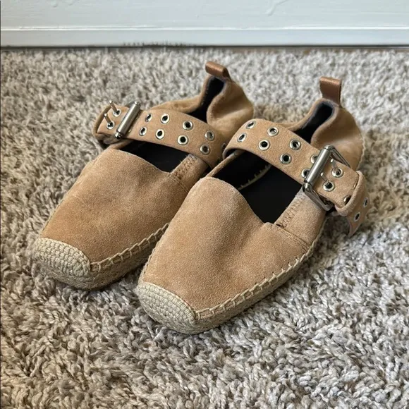 Rag &amp; Bone 36 Anteros Buckle-Detailed Suede Espadrilles in Oak Brown