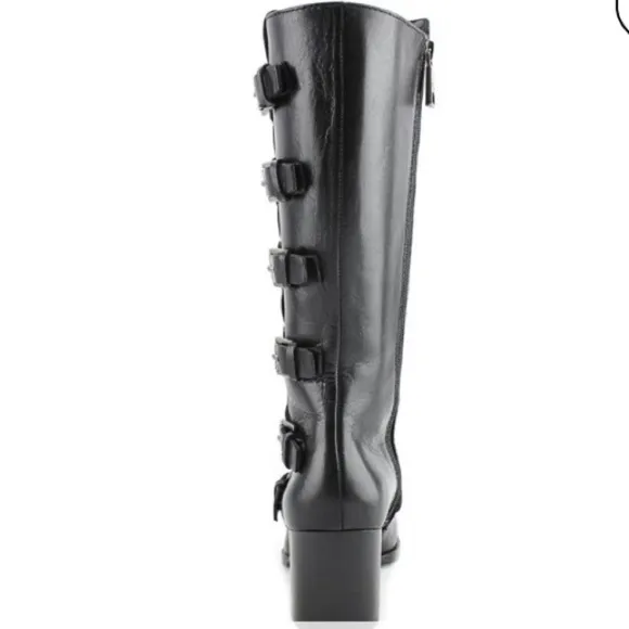 Ralph Lauren Georgianne Side-Buckle Black Leather Boots