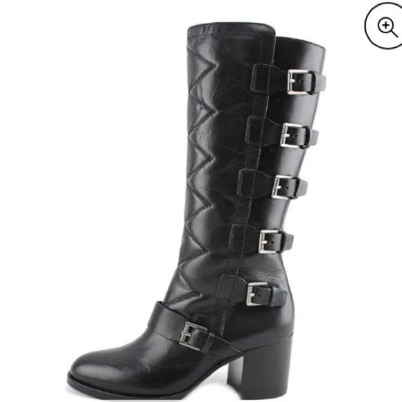 Ralph Lauren Georgianne Side-Buckle Black Leather Boots