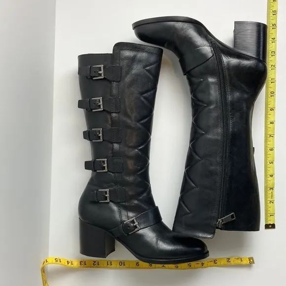 Ralph Lauren Georgianne Side-Buckle Black Leather Boots