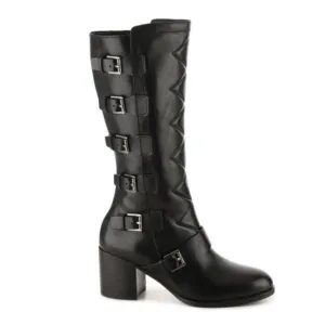 Ralph Lauren Georgianne Side-Buckle Black Leather Boots