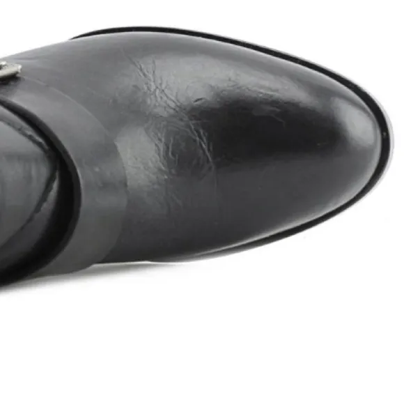 Ralph Lauren Georgianne Side-Buckle Black Leather Boots
