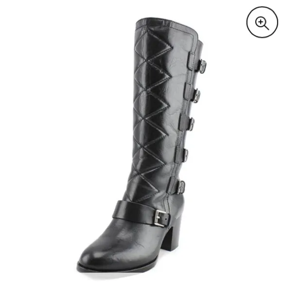 Ralph Lauren Georgianne Side-Buckle Black Leather Boots