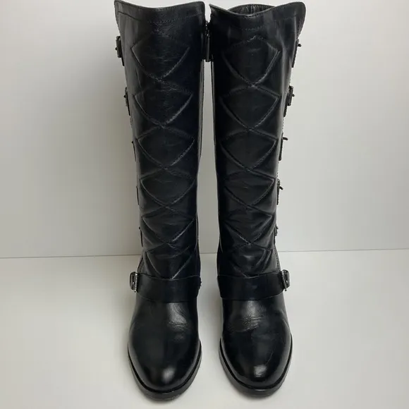 Ralph Lauren Georgianne Side-Buckle Black Leather Boots