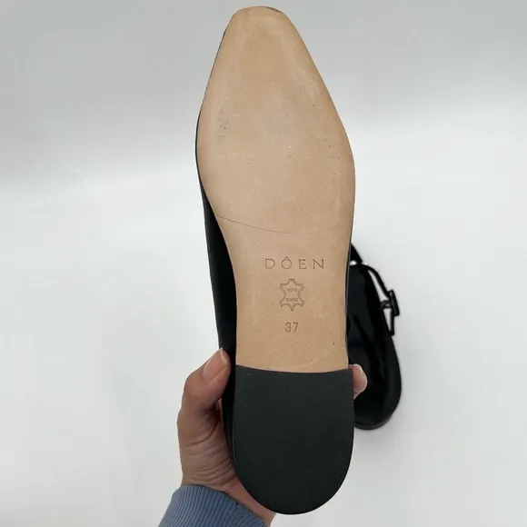 Rare Doen Silk Pearl Mary Jane Almond Shaped Flats Elegant Black Womens Shoes 37