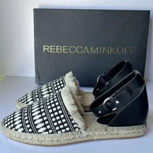 Rebecca Minkoff Vicky Embroidered Ankle Strap Espadrille Flats Shoes