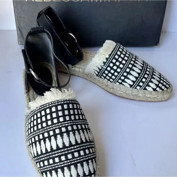 Rebecca Minkoff Vicky Embroidered Ankle Strap Espadrille Flats Shoes