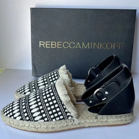 Rebecca Minkoff Vicky Embroidered Ankle Strap Espadrille Flats Shoes