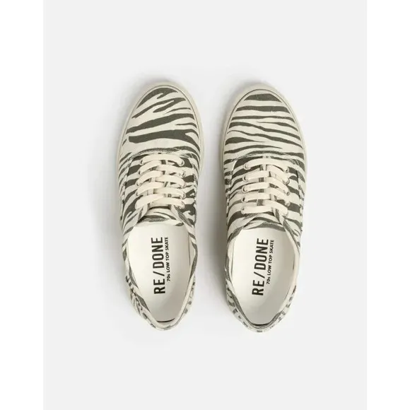 Re/Done 70s Low Top Skate Sneaker in Faded Zebra Print New With Box Dust bag