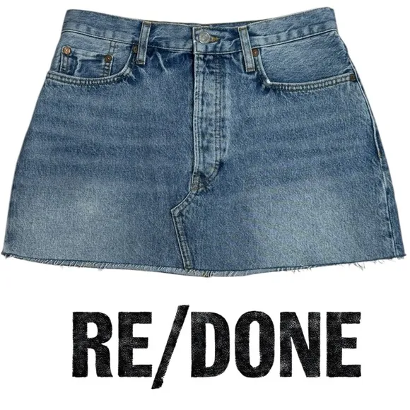 RE/DONE 90s Mini Skirt in faded blues denim Size 28/6