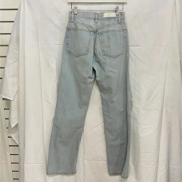 Re/Done Originals High Rise Loose Denim Straight Jeans Bleach Destroyed Women 26