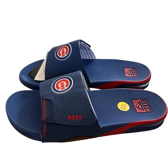 REEF NWT Fanning Chicago Cubs MLB Slides Red Blue Men's Size 11