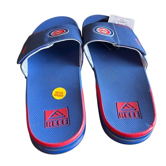 REEF NWT Fanning Chicago Cubs MLB Slides Red Blue Men's Size 12