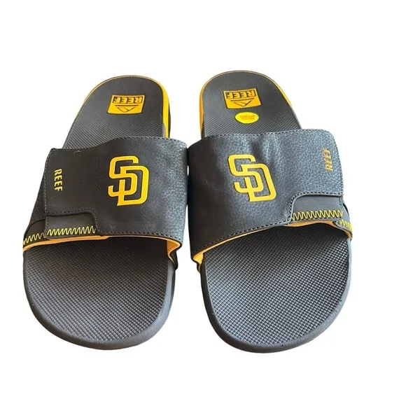 REEF NWT Fanning San Diego Padres MLB Slides Brown Gold Men's Size 12