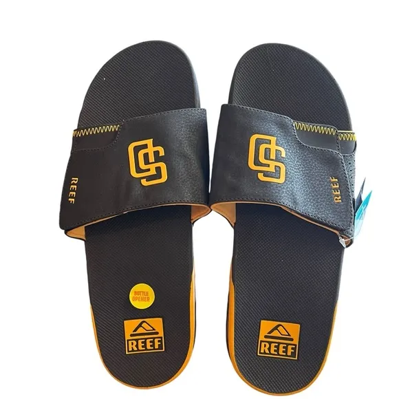 REEF NWT Fanning San Diego Padres MLB Slides Brown Gold Men's Size 12