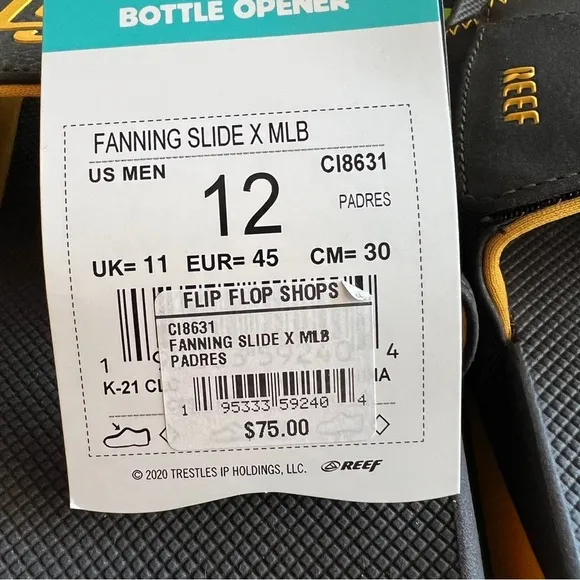 REEF NWT Fanning San Diego Padres MLB Slides Brown Gold Men's Size 12