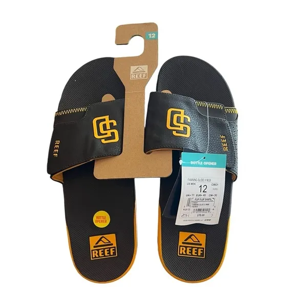 REEF NWT Fanning San Diego Padres MLB Slides Brown Gold Men's Size 12