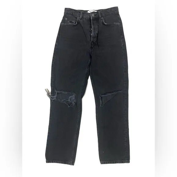 Reformation‎ Women's Cynthia High Rise Lagoon Destroyed Black Jeans- Size 26