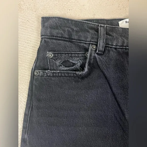 Reformation‎ Women's Cynthia High Rise Lagoon Destroyed Black Jeans- Size 26