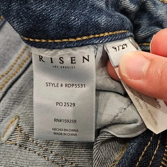 Risen Jeans Women Size 9 / 29 High Rise Wide Leg Light Wash Frayed Hem Boho Cali