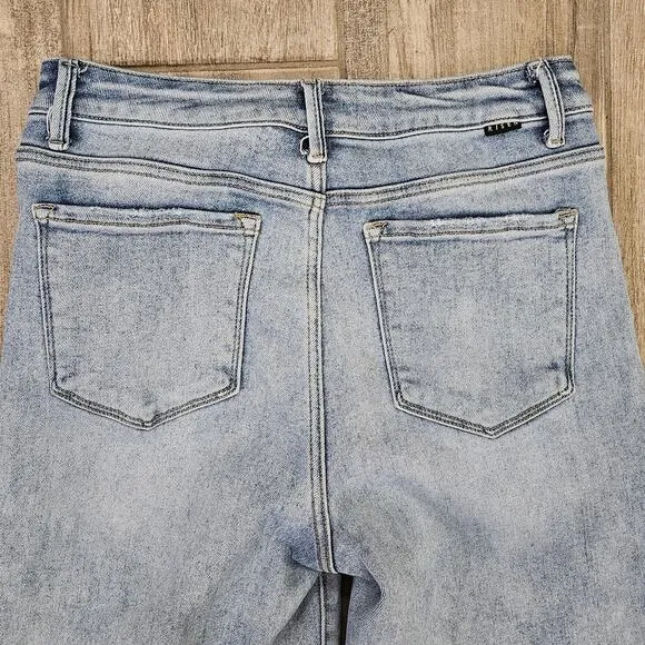 Risen Jeans Women Size 9 / 29 High Rise Wide Leg Light Wash Frayed Hem Boho Cali