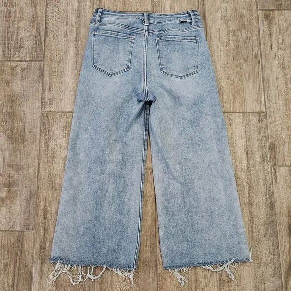 Risen Jeans Women Size 9 / 29 High Rise Wide Leg Light Wash Frayed Hem Boho Cali