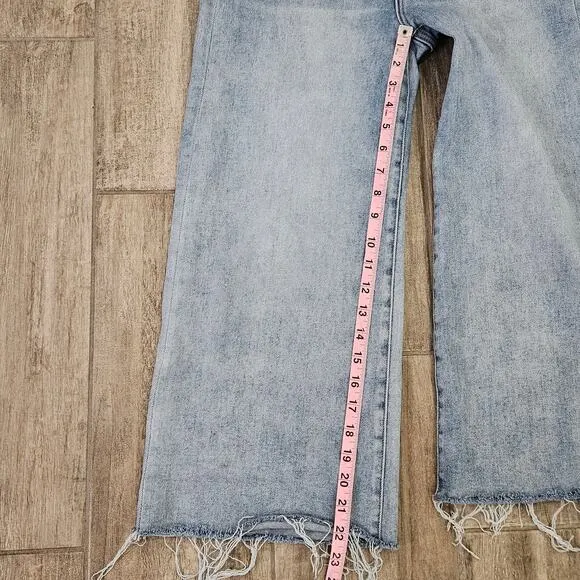 Risen Jeans Women Size 9 / 29 High Rise Wide Leg Light Wash Frayed Hem Boho Cali