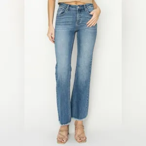 RISEN Mid-Rise Frayed Hem Bootcut Jeans