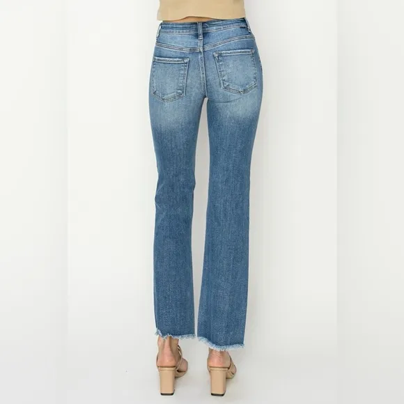 RISEN Mid-Rise Frayed Hem Bootcut Jeans
