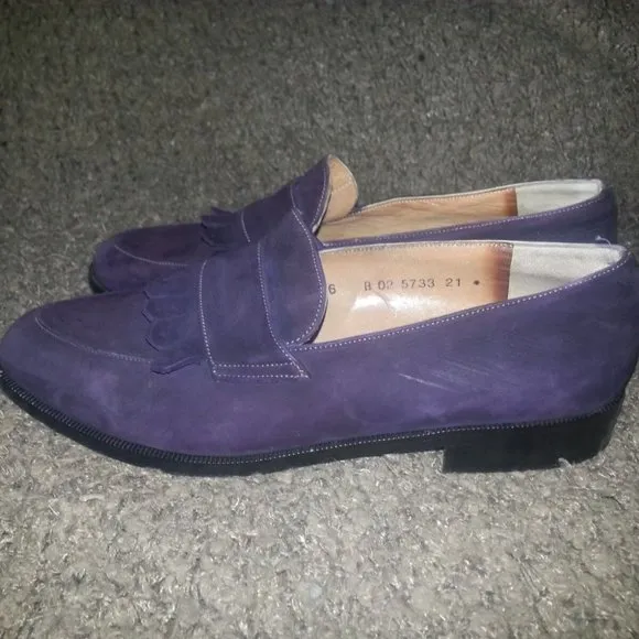 ROBERT CLERGERIE-Deep Violet Purple Nubuck Kiltie Loafers-Size 6-Excellent