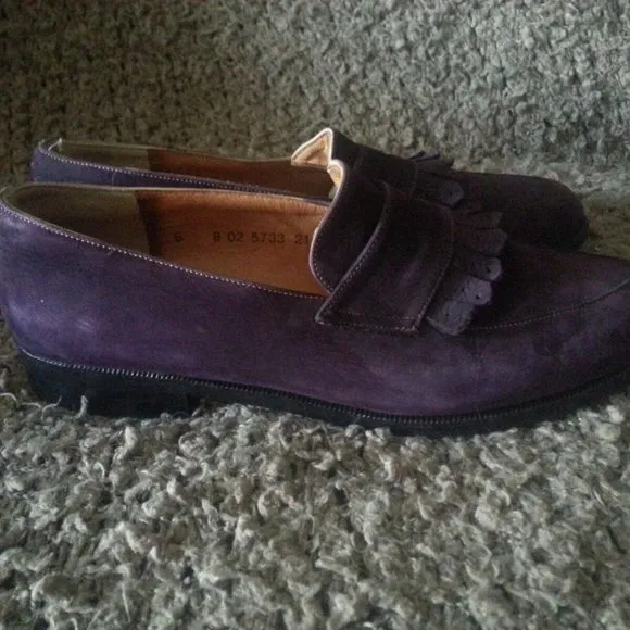 ROBERT CLERGERIE-Deep Violet Purple Nubuck Kiltie Loafers-Size 6-Excellent
